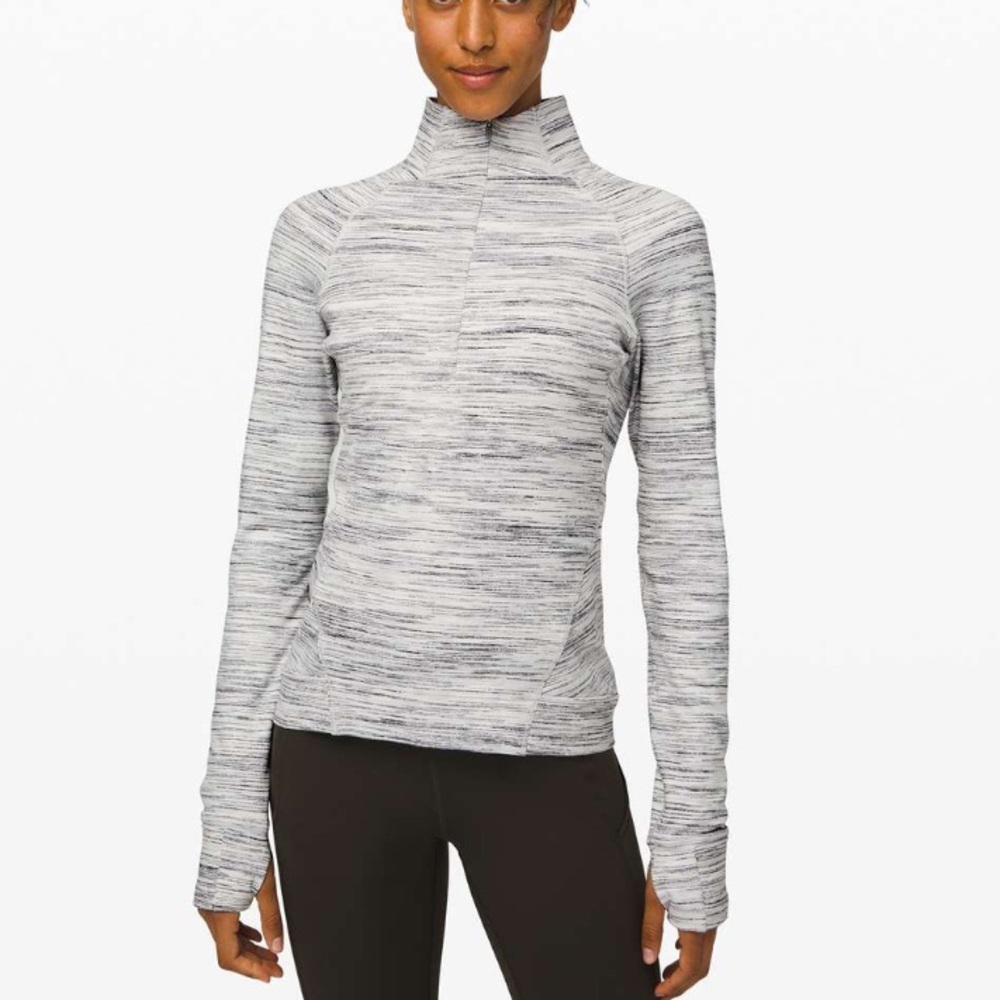 Lululemon Outrun The Elements 1/2 Zip Pullover Space Dye Camo White Silver Spoon
